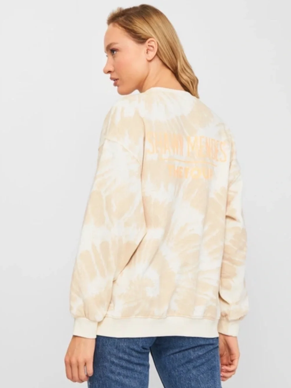 H&M Beige & Creme Shawn Mendes Tie-Dye Sweatshirt Oversized Size Extra Small - Picture 2 of 15